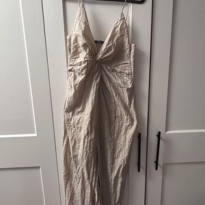 Zara Beige Sleeveless Midi Dress with Slit